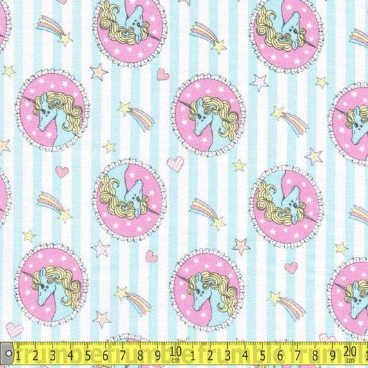 Rainbow Unicorn Stripe Blue - Frumble Fabrics