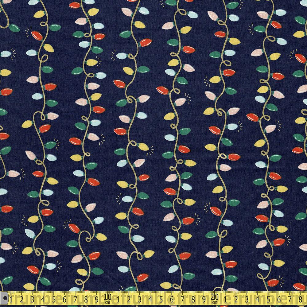 Cotton and Steel - Rifle Paper Co - Holiday Classics Fairy Lights Navy Sewing and Dressmaking Fabric