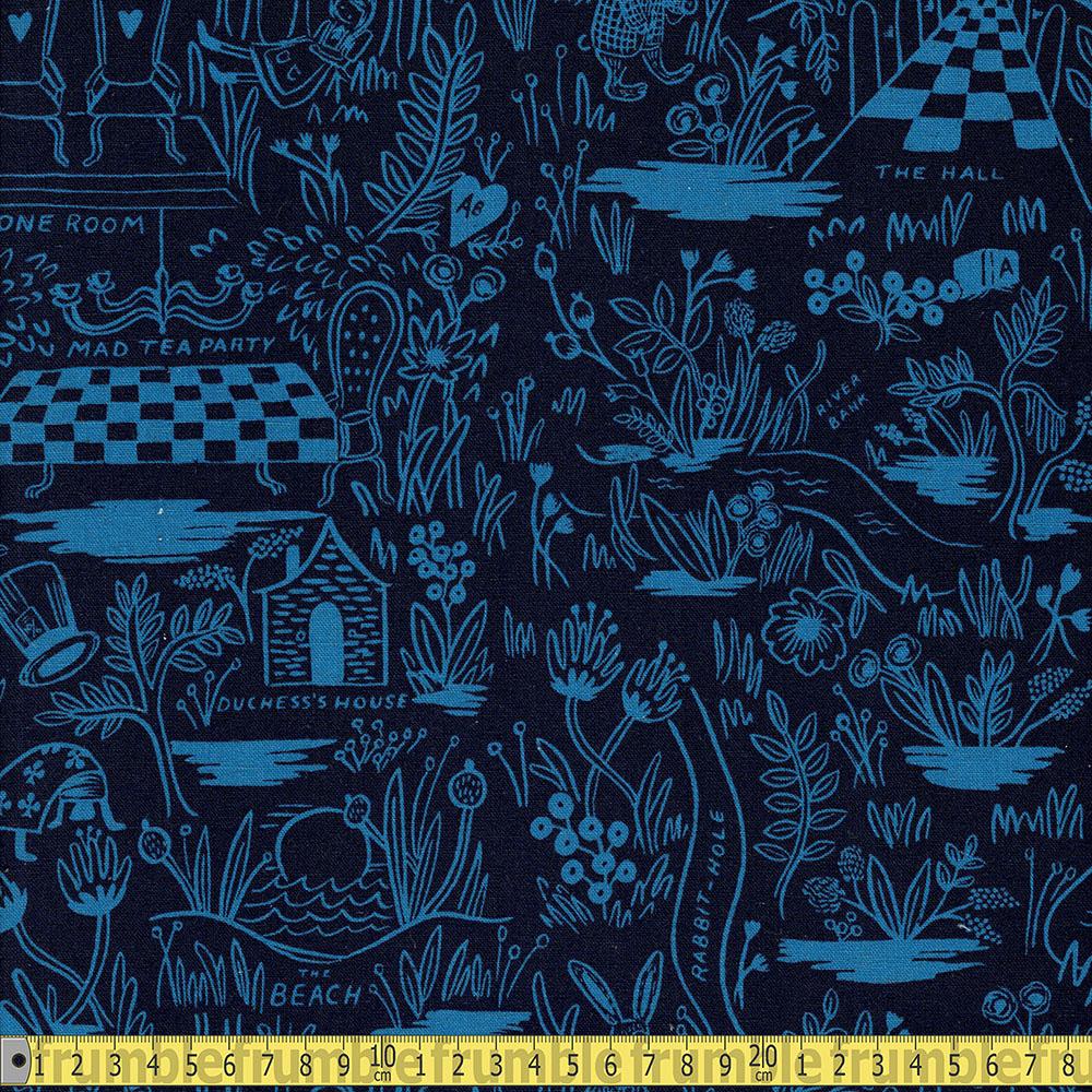 Cotton and Steel CANVAS - Rifle Paper Co - Wonderland Magic Forest Blue Sewing and Dressmaking Fabric