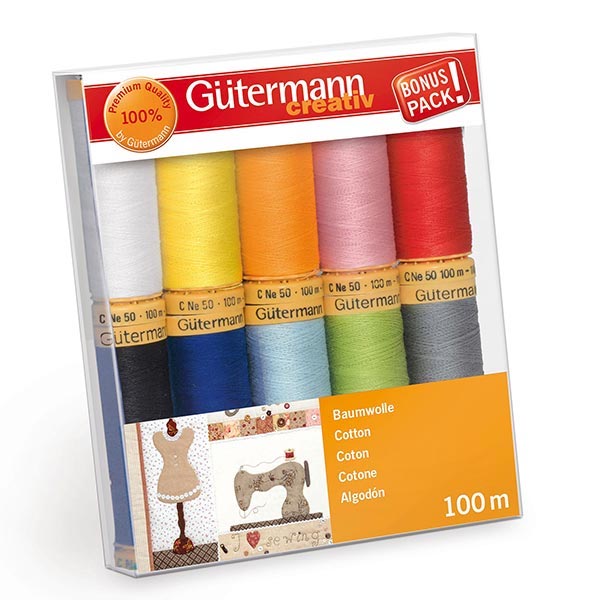Gutermann 100m Cotton Thread - 10 Reels Rainbow Colours - Frumble Fabrics