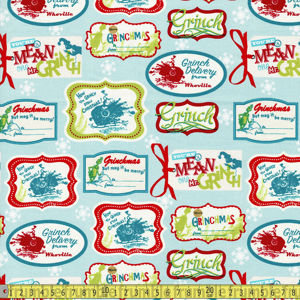 Craft Cotton Company - Dr Seuss The Grinch - Christmas Tags Sewing and Dressmaking Fabric