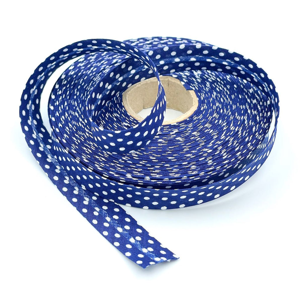25m Reel of 18mm Polka Dot Bias Binding