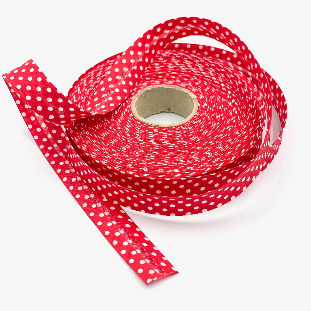 25m Reel of 18mm Polka Dot Bias Binding