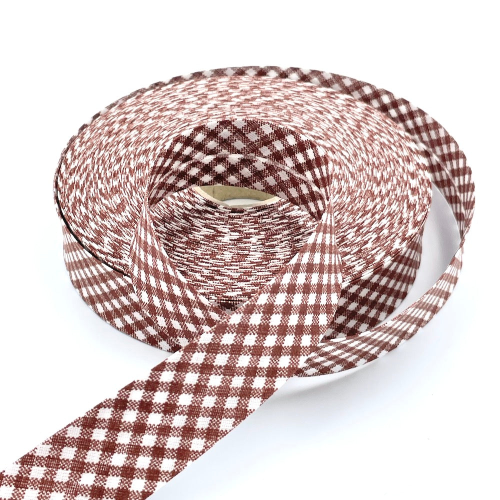 25m Reel of 25mm Gingham Bias Binding