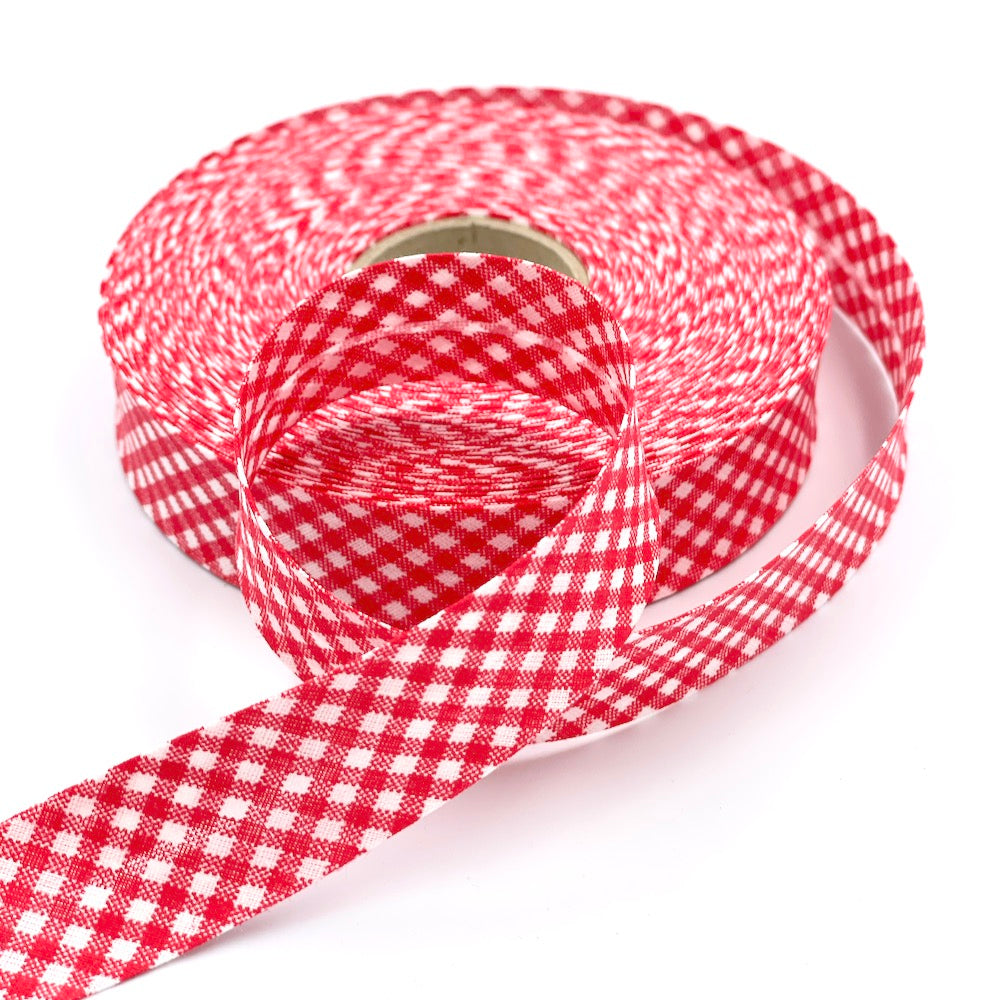 5m Roll of 25mm Gingham Bias Binding