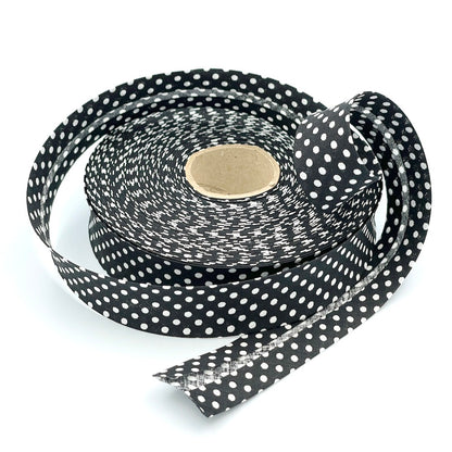 25m Reel of 25mm Polka Dot Bias Binding