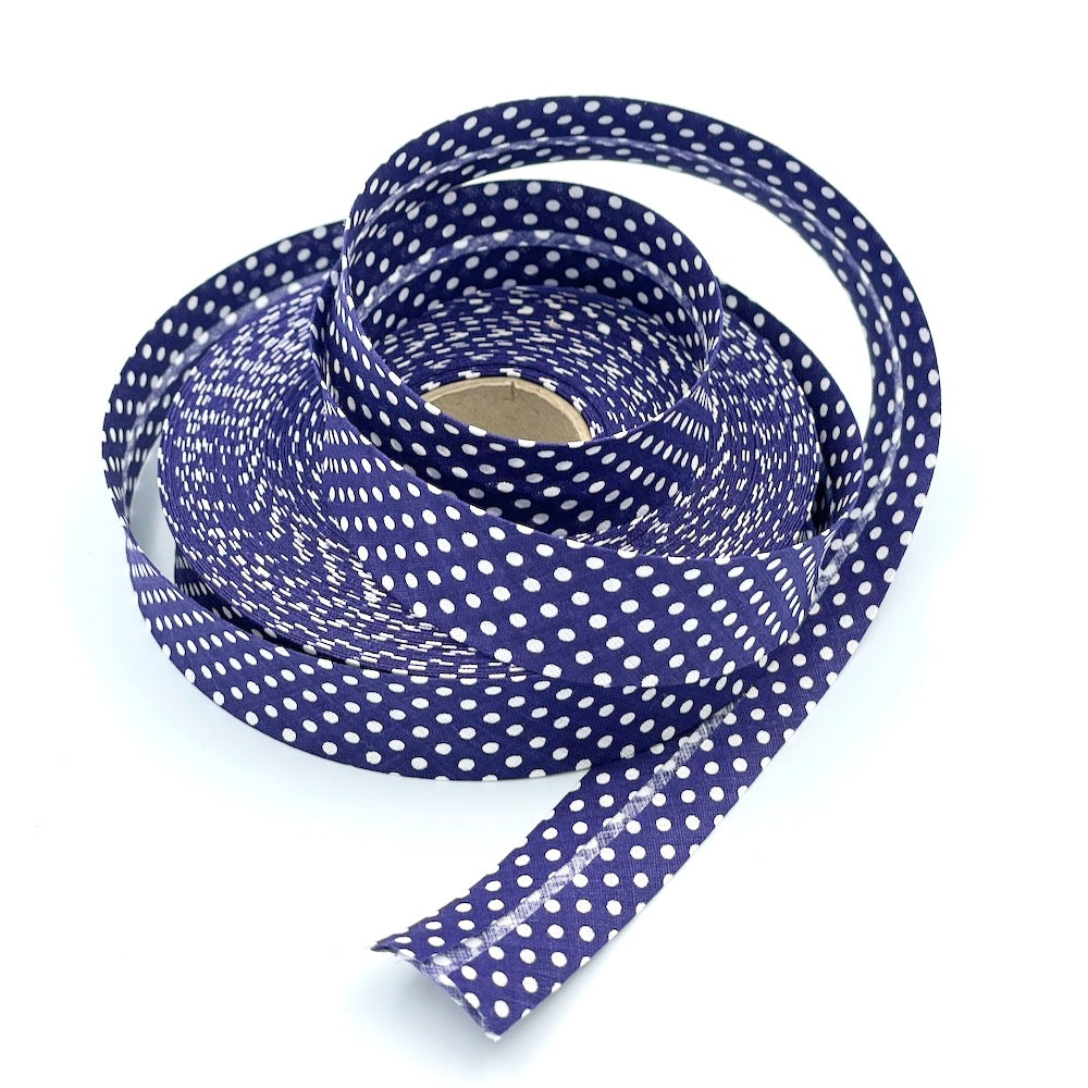 25m Reel of 25mm Polka Dot Bias Binding