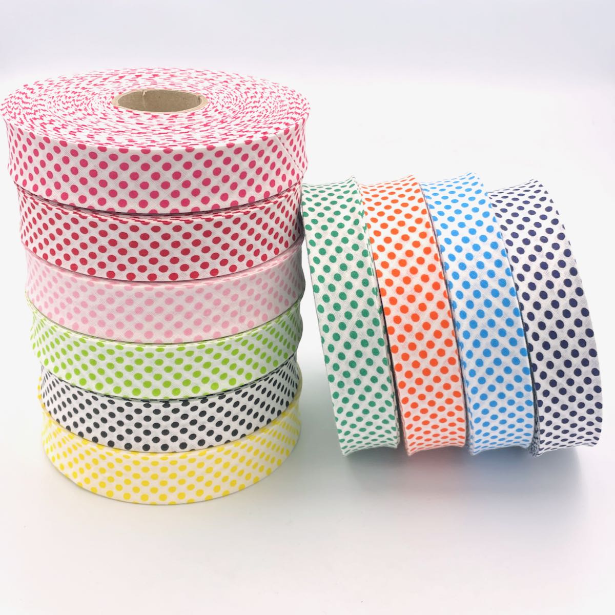 25m Reel of 25mm Reverse Polka Dot Bias Binding