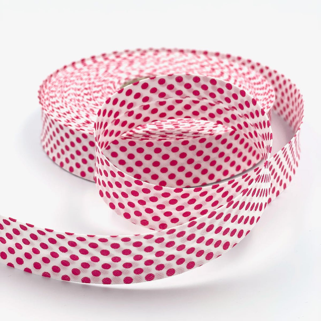 25m Reel of 25mm Reverse Polka Dot Bias Binding