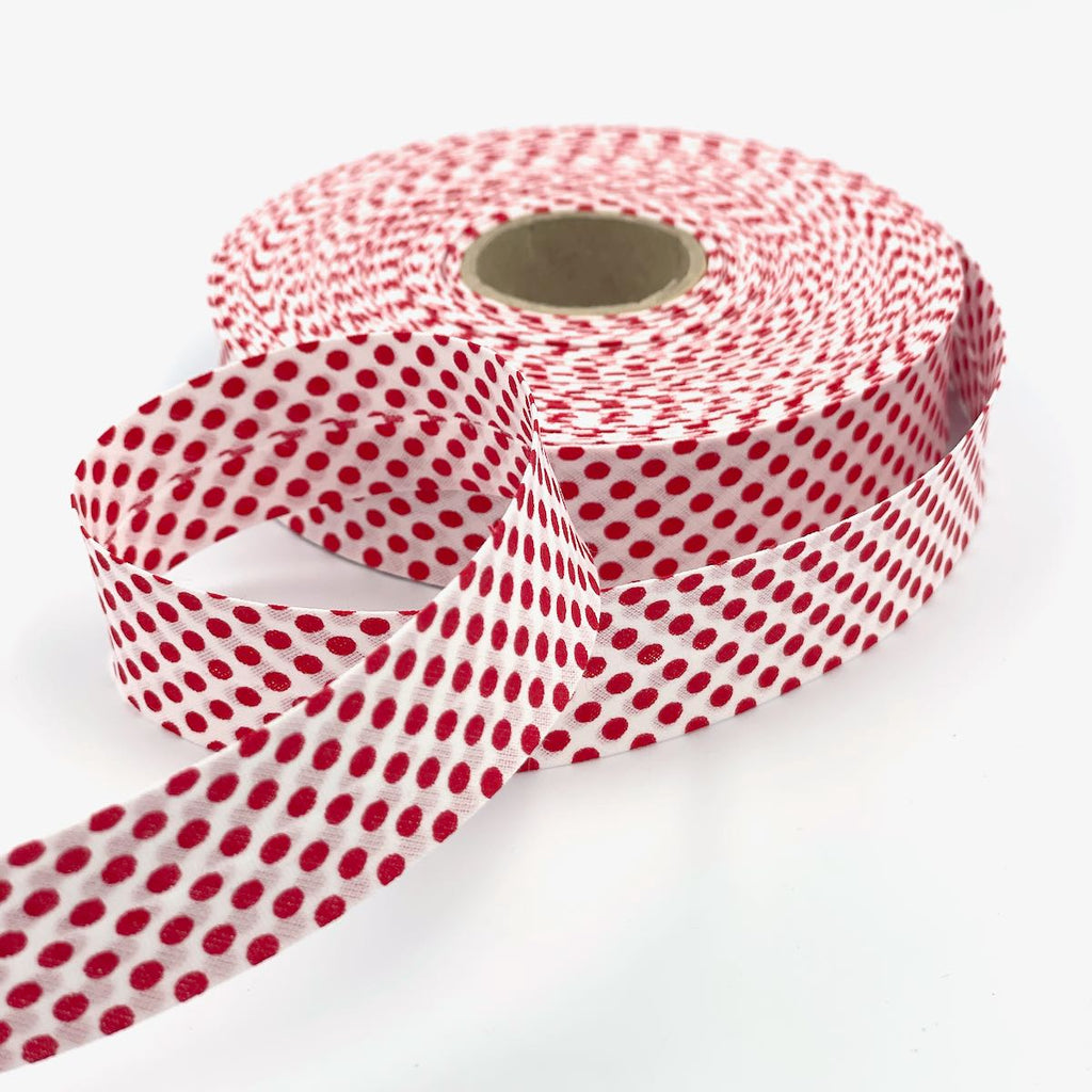 25m Reel of 25mm Reverse Polka Dot Bias Binding