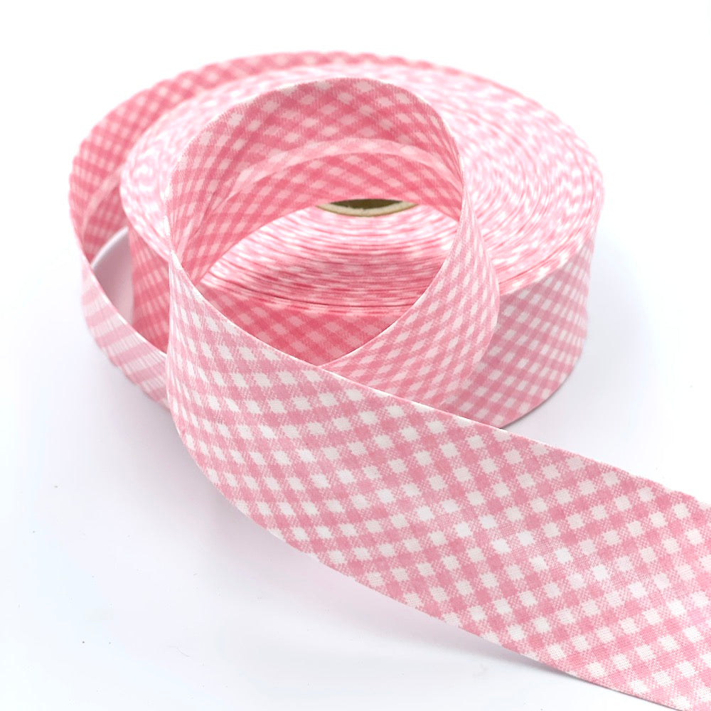 25m Reel of 40mm Gingham Bias Binding