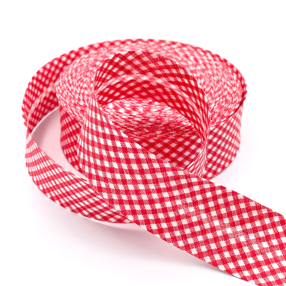 25m Reel of 40mm Gingham Bias Binding