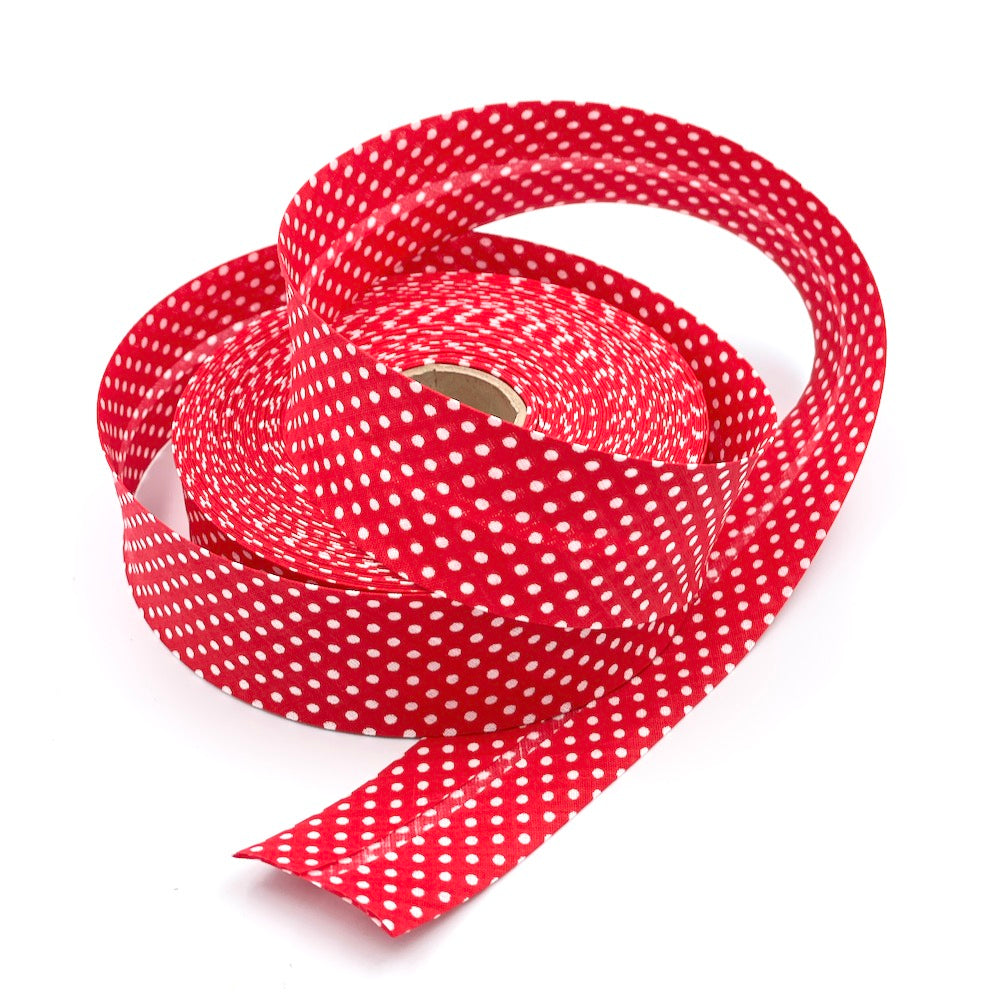 25m Reel of 40mm Polka Dot Bias Binding