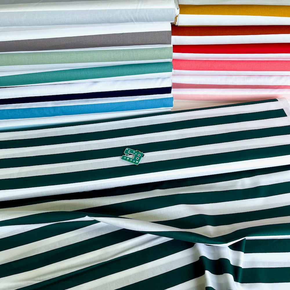 25mm Beach Stripe - Cotton Poplin - Forest Green