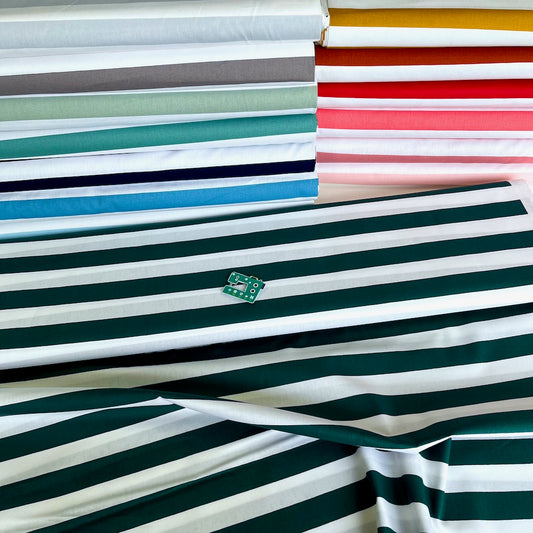 25mm Beach Stripe - Cotton Poplin - Forest Green