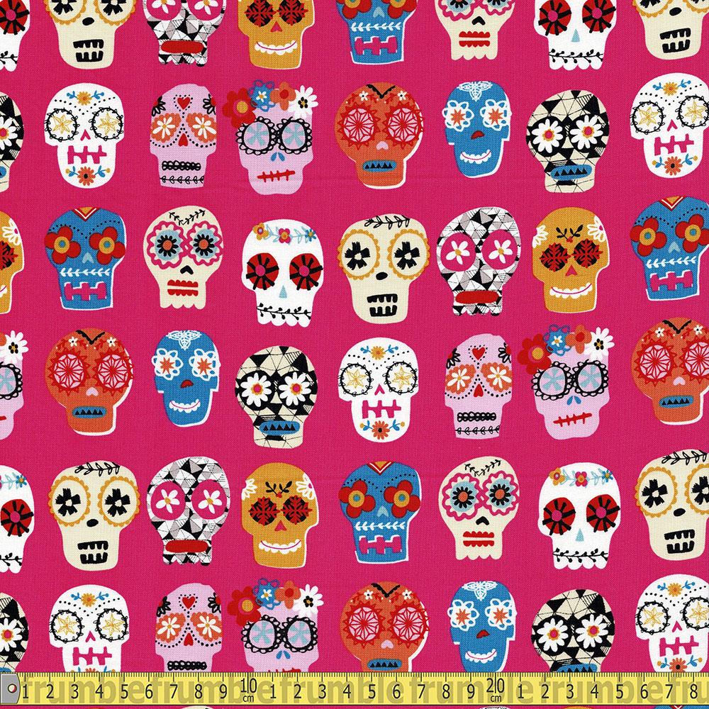 Fiesta Floral Skulls Pink - Frumble Fabrics