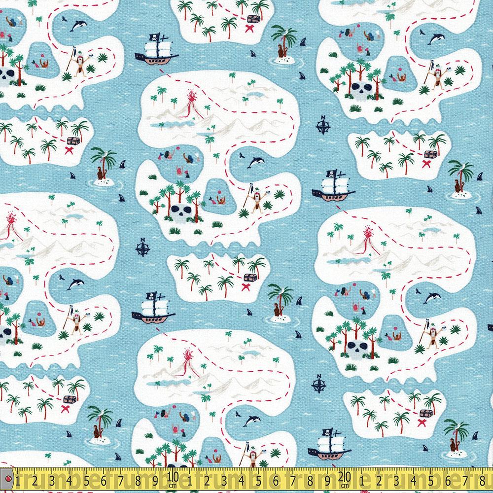 Dear Stella - Bootylicious - Pirate Skull Island Starlight Sewing and Dressmaking Fabric