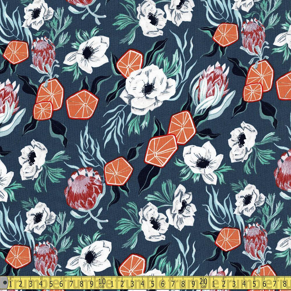 Dear Stella - Frosty Forage - Floral With Oranges Quartz Sewing and Dressmaking Fabric