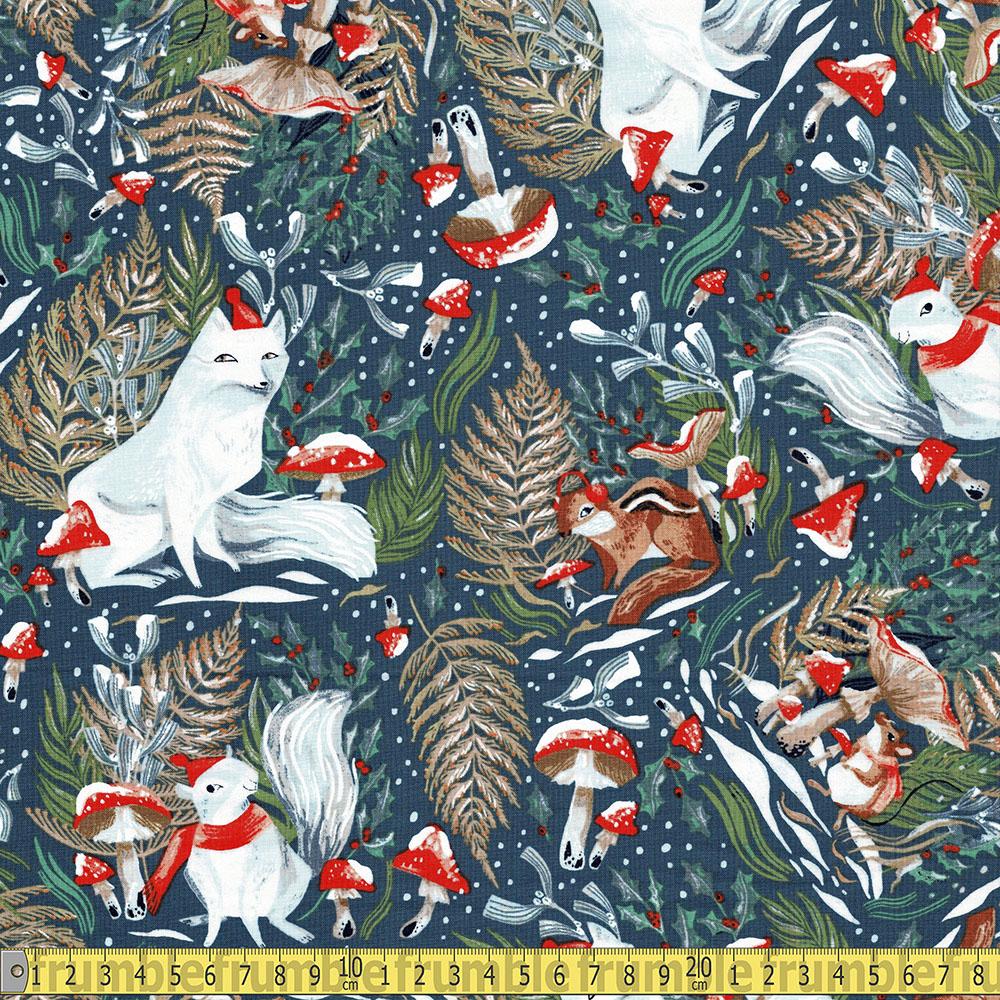 Dear Stella - Frosty Forage - Squirrel Foxes and Mushrooms Quartz Sewing and Dressmaking Fabric