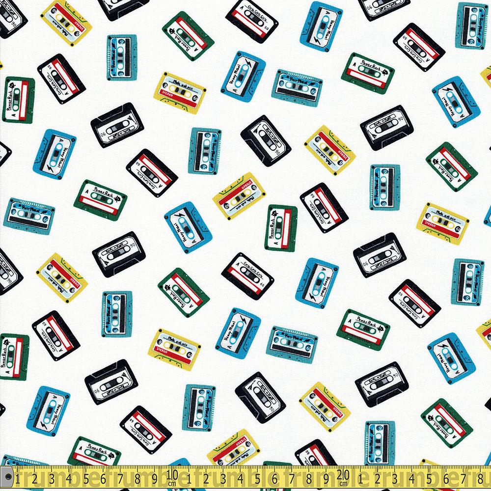 Dear Stella - Pour Some Sugar On Me - Cassette Tap Mix White Sewing and Dressmaking Fabric