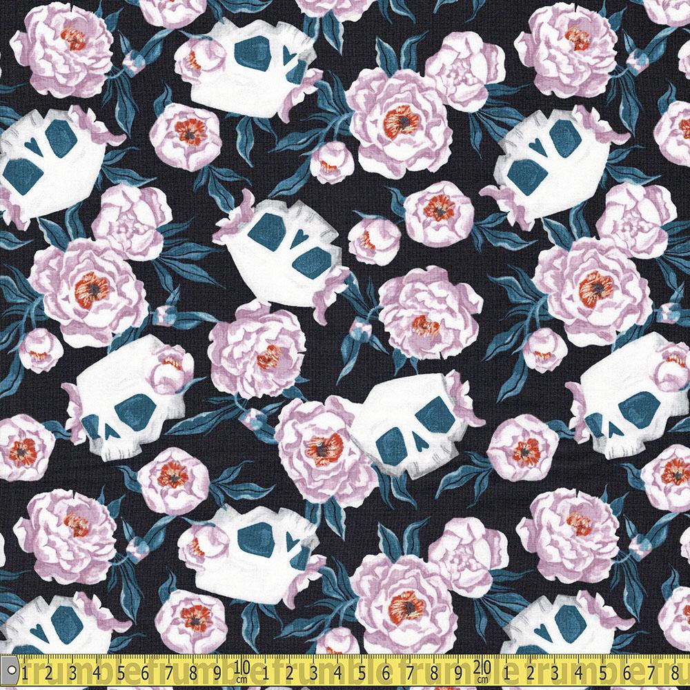 Dear Stella - Toil And Trouble - Skull Floral Graphite Sewing and Dressmaking Fabric