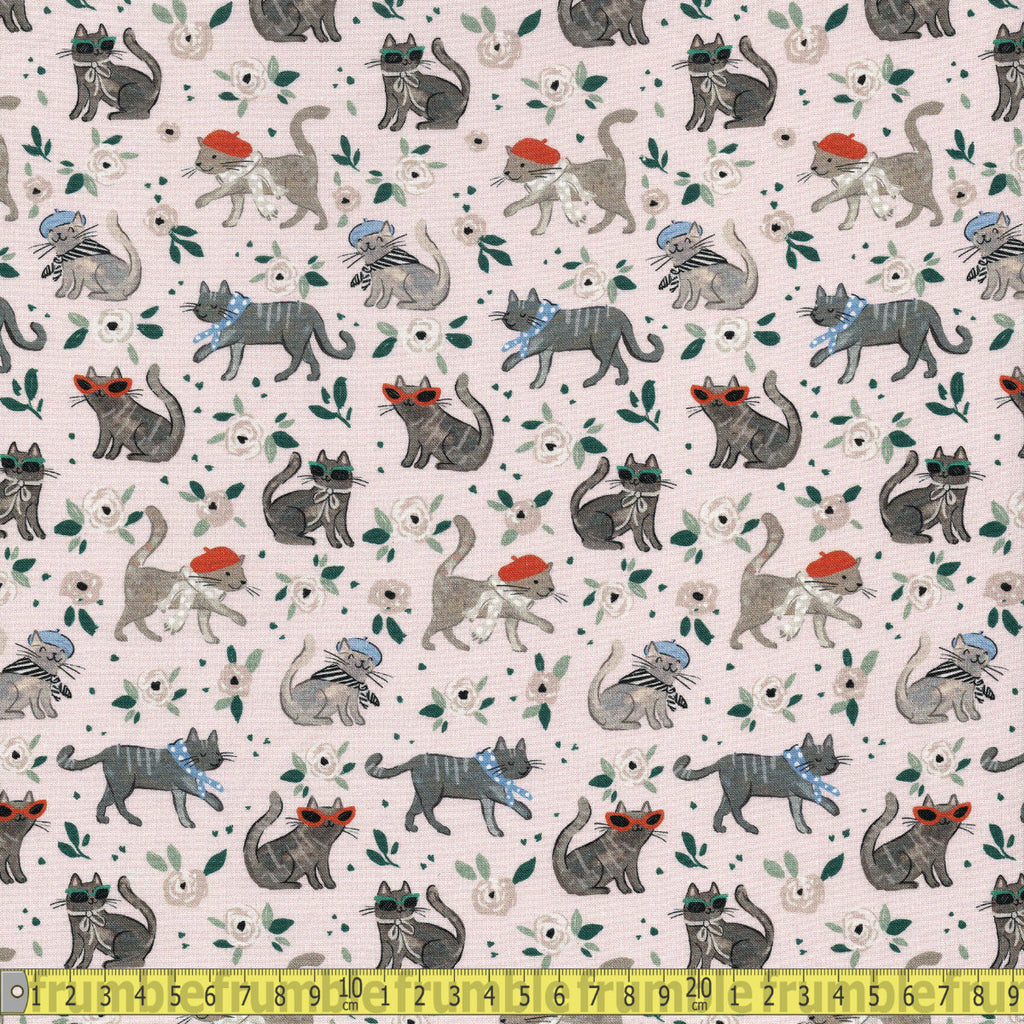 Dear Stella Fabric - French Cats - Blush Pink Sewing and Dressmaking Fabric