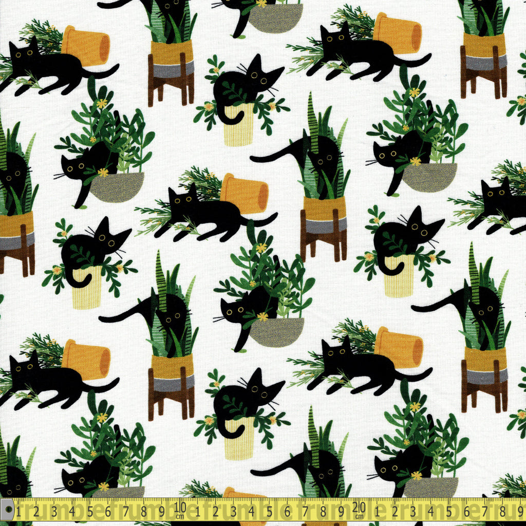 Dear Stella Fabric - Just Purrlanted - White Sewing and Dressmaking Fabric