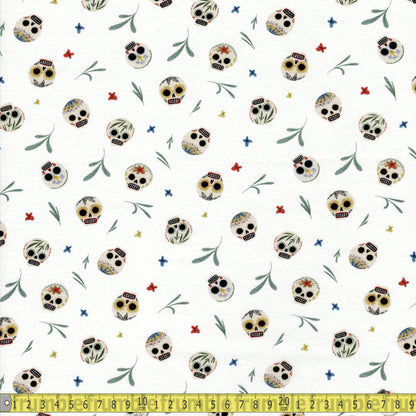 Dear Stella Fabric - Viva La Vida - Skulls White Sewing and Dressmaking Fabric