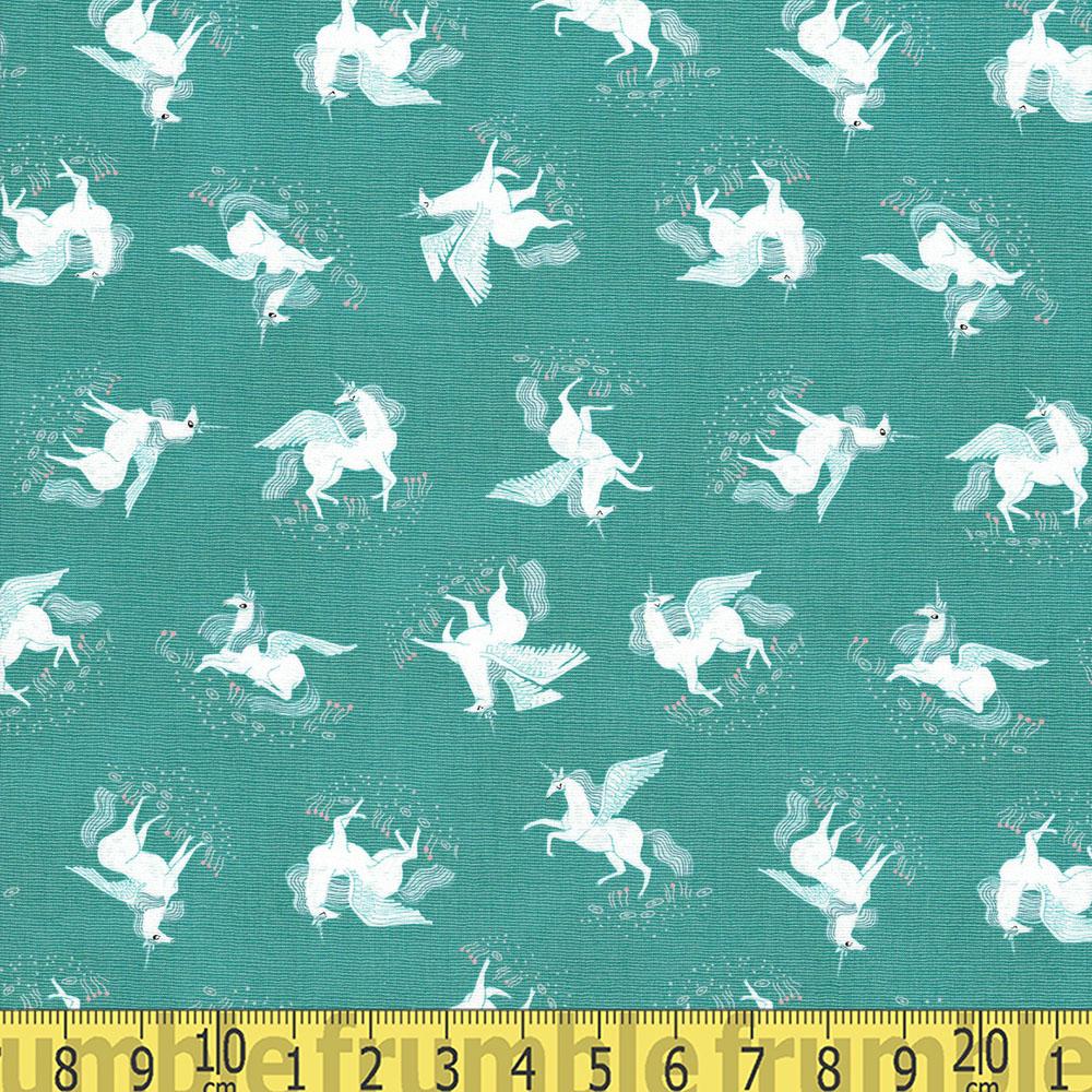 Mythical Tossed Unicorns Billiard Green - Frumble Fabrics