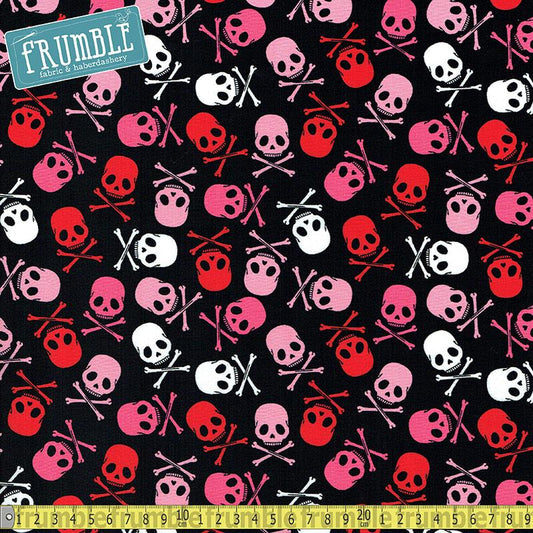 Skull Scatter Black/Pink - Frumble Fabrics