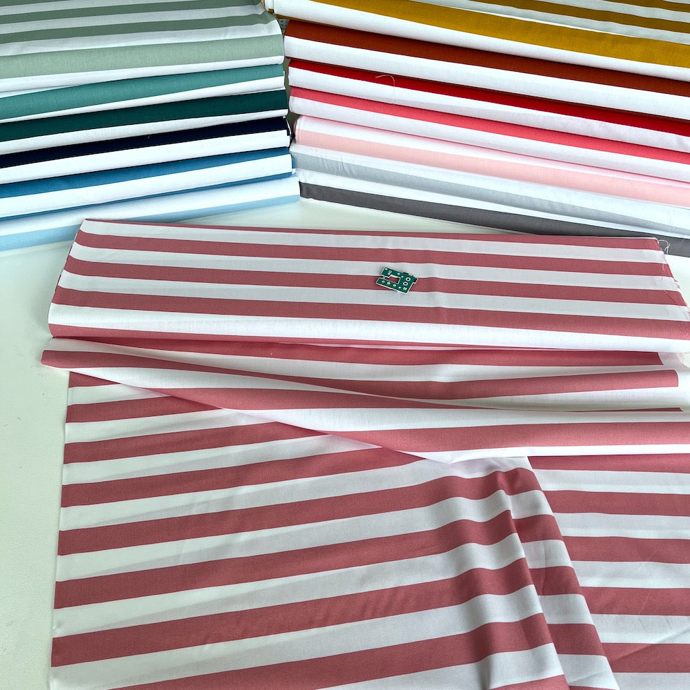 25mm Beach Stripe - Cotton Poplin - Dusty Pink