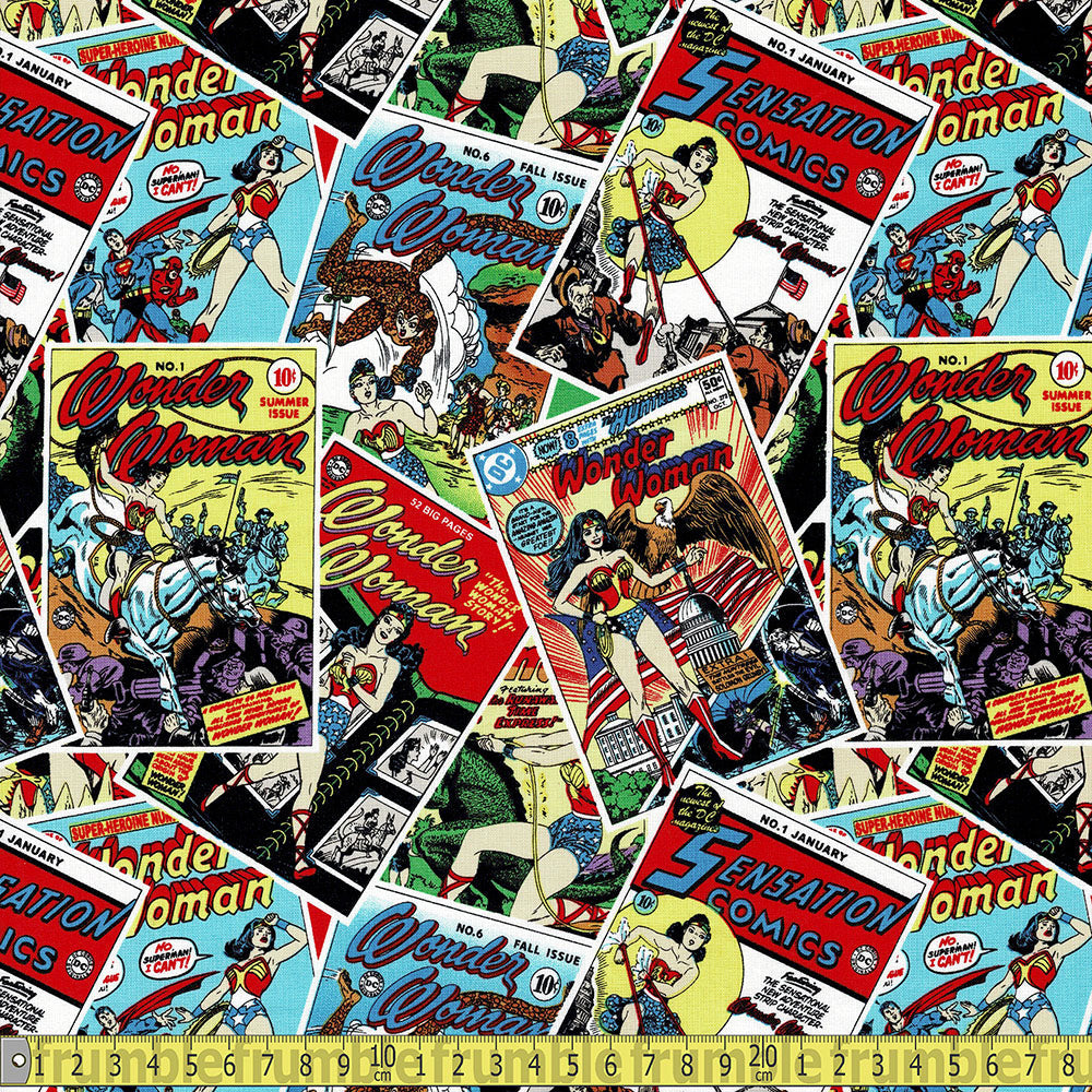 Eugene Textiles - Wonder Woman - Comic Stack Toss Multi Sewing and Dressmaking Fabric