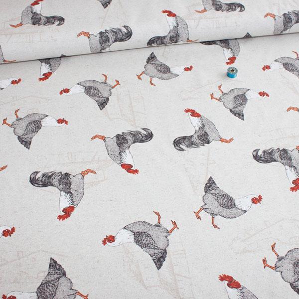 Canvas Style - Linen Chickens Natural - Frumble Fabrics
