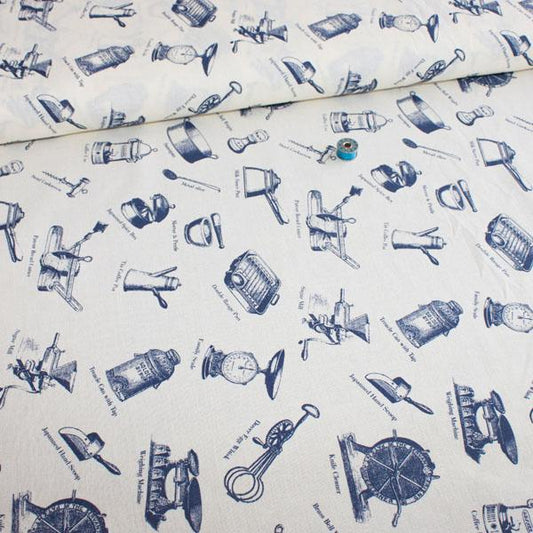 75cm Wide Linen Look Canvas - Victorian Kitchen Cream - Frumble Fabrics
