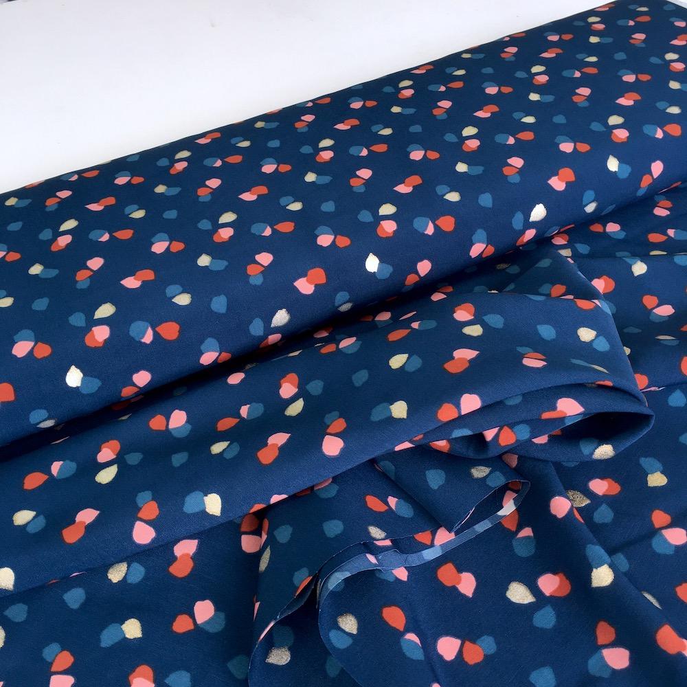 Foil Petals - Super Silky Pearl Peach - Navy Sewing and Dressmaking Fabric