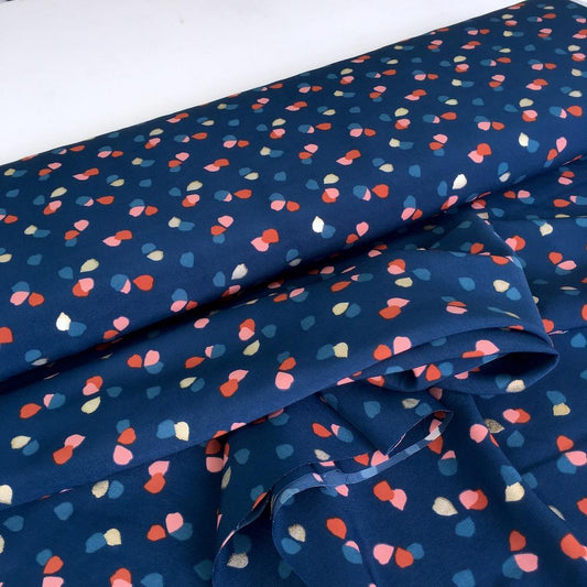 Foil Petals - Super Silky Pearl Peach - Navy Sewing and Dressmaking Fabric