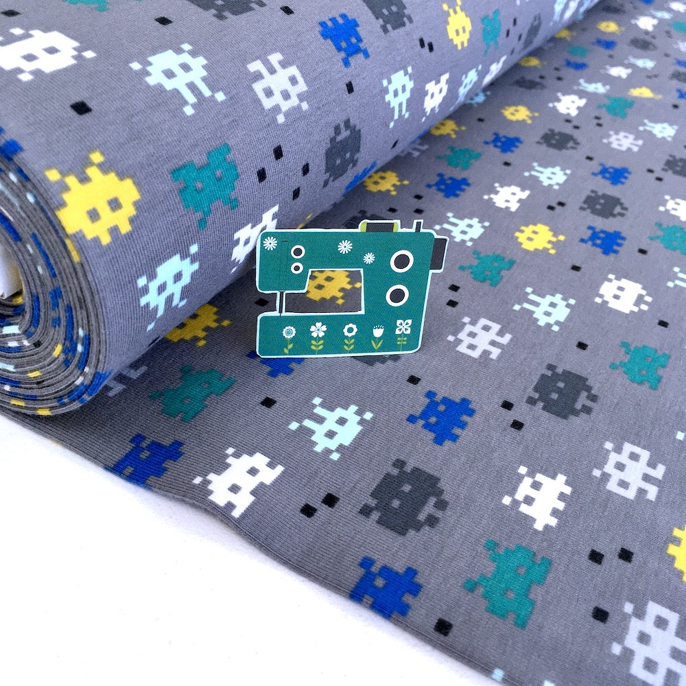 Pixel Game - GOTS Organic Printed Jersey - Grey