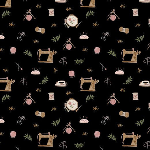 Happy Crafting - Digital Cotton Poplin - Black Sewing and Dressmaking Fabric