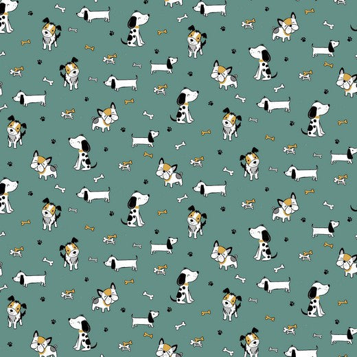 Happy Dogs - GOTS Cotton Poplin - Mint Green Sewing and Dressmaking Fabric