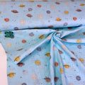 Happy Planets - GOTS Double Gauze - Baby Blue Sewing and Dressmaking Fabric