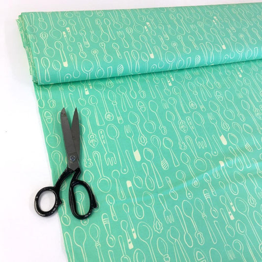 Kitchen Spoons - Hamburger Liebe Organic Cotton Poplin - Mint Green Sewing and Dressmaking Fabric