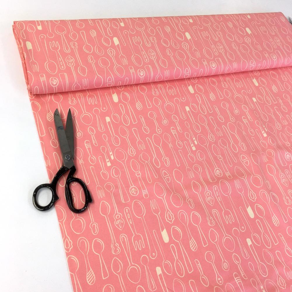Kitchen Spoons - Hamburger Liebe Organic Cotton Poplin - Pink Sewing and Dressmaking Fabric