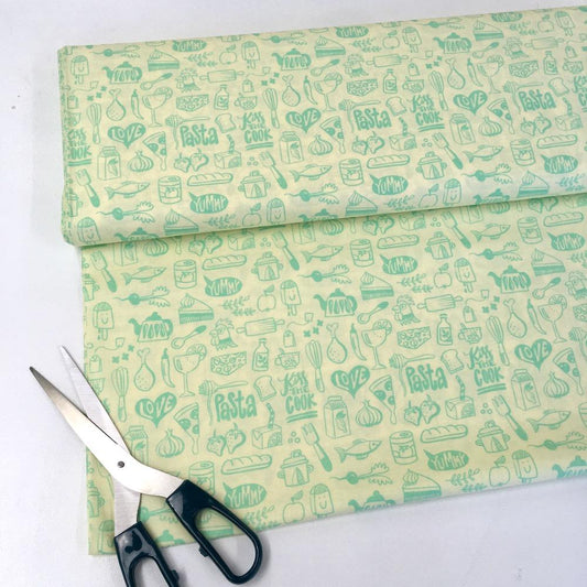 Kitsch Kitchen - Hamburger Liebe Organic Cotton Poplin - Mint Green Sewing and Dressmaking Fabric