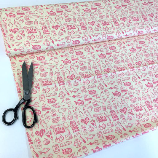 Kitsch Kitchen - Hamburger Liebe Organic Cotton Poplin - Pink Sewing and Dressmaking Fabric