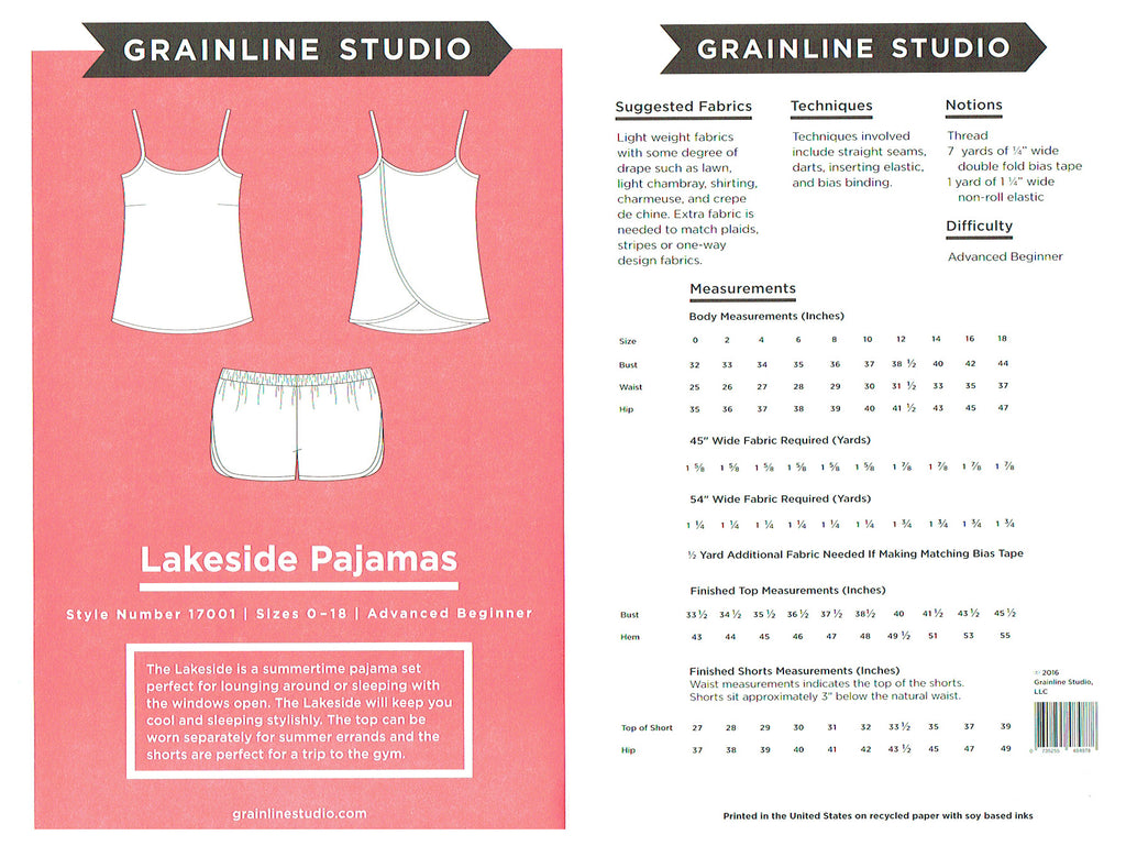 Grainline Studio - Lakeside Pajamas - Frumble Fabrics
