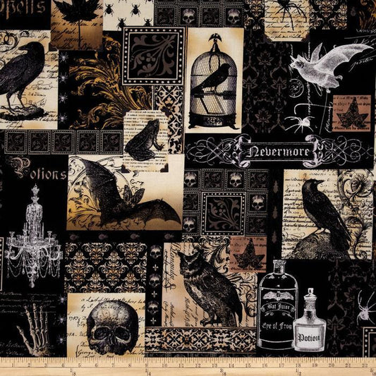 Nevermore Collage Black - Frumble Fabrics