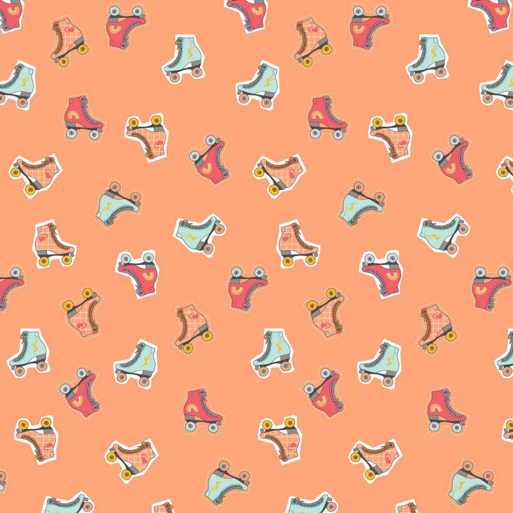Lets Go Rollerskating -  Cotton Poplin - Peach Sewing and Dressmaking Fabric