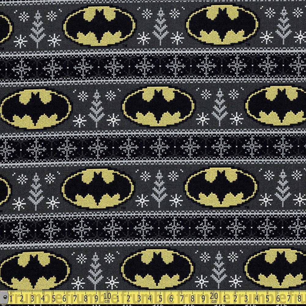 Licensed Christmas - Batman Fair Isle - Dark Grey Sewing and Dressmaking Fabric