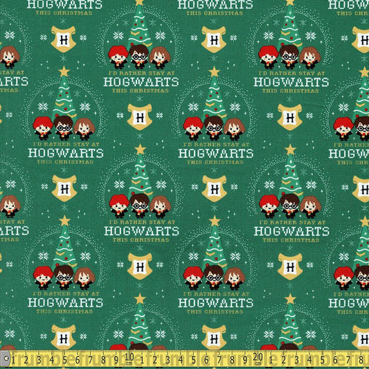 Licensed Christmas - Harry Potter Hogwarts Holiday - Green Sewing and Dressmaking Fabric