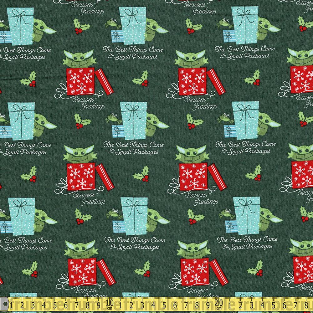 Licensed Christmas - Mandalorian Child Small Packages - Green Sewing and Dressmaking Fabric